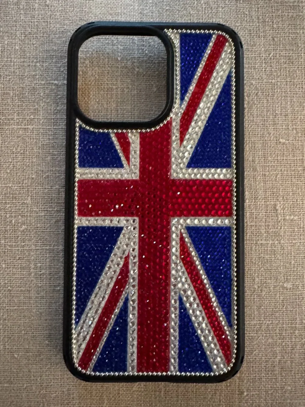 Custom Crystal iPhone 15 Pro Case Bling Rhinestone Union Jack UK Flag NWT